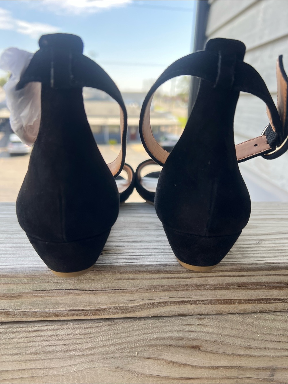 J. Crew Factory Nude Demi-Wedge Sandals Womens Size 8 Ankle Strap Open Toe Suede - Picture 7 of 10
